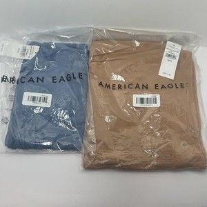 Lot of (2) American Eagle Women's XL Cropped Cinch-Front Tank Top (Blue & Brown)